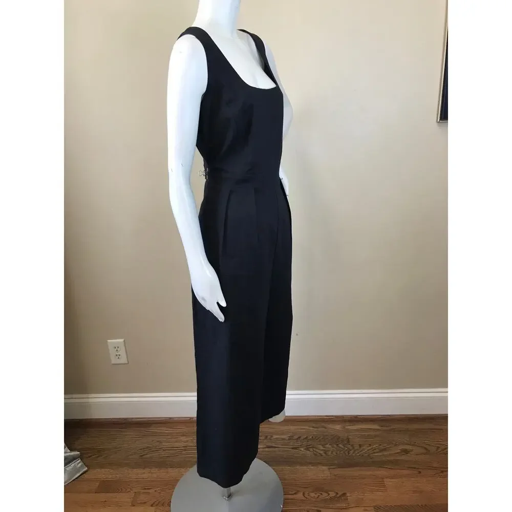 Banana Republic Linen Blend Crop Jumpsuit 14 Black Sleeveless Square Neck